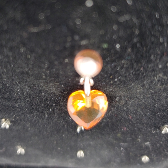Pink Peach Plastic Diamond Heart Belly Ring - Picture 2 of 3